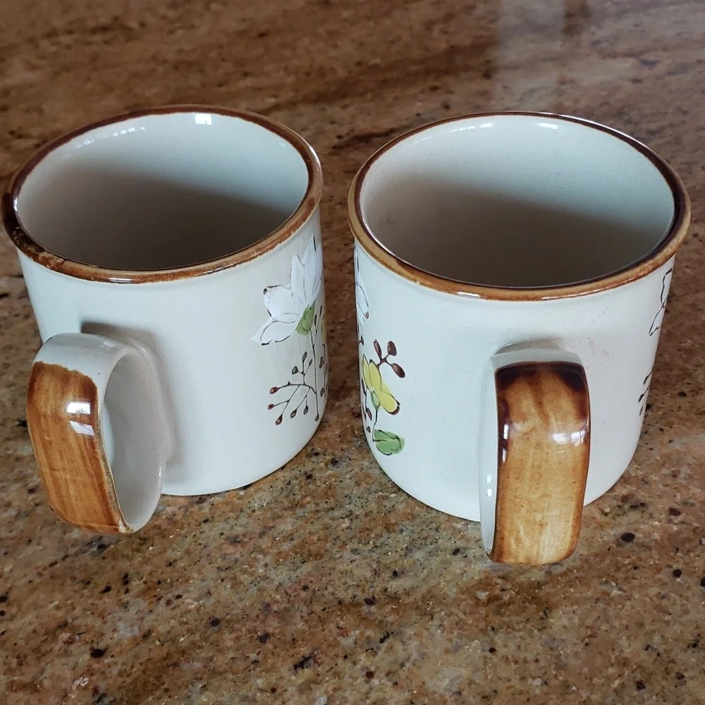 Vintage Floral JMP Casualstone Korea Coffee Mug Cup, Set of 2